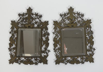 Lot 123 - A pair of brass framed wall mirrors, each...