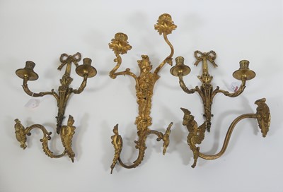 Lot 131 - A pair of 19th century brass twin branch wall...