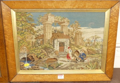 Lot 1040 - A Victorian oak framed woolwork depicting...