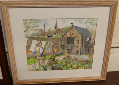 Lot 1042 - Sandra Green - Grandad's Shed, watercolour;...