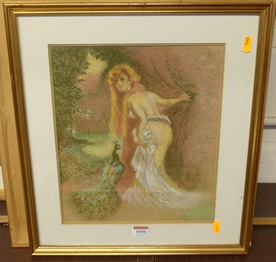 Lot 1050 - Estelle Sedar - Peacock by the Lake, pastel,...