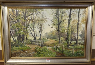 Lot 1053 - Denys Garle - Landscape with stream, oil on...