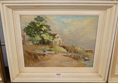 Lot 1055 - RG Holmes - Blakeney Mooring, oil, signed...