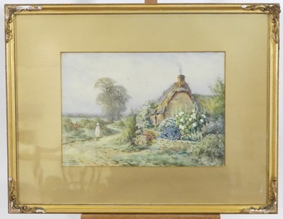 Lot 1060 - Molyneaux Stannard - Girl before a thatched...