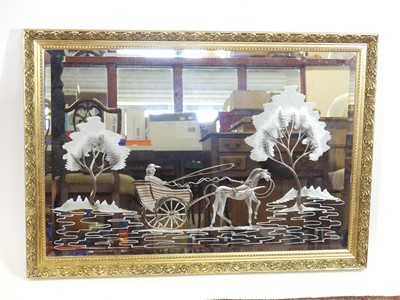 Lot 1075 - A reproduction gilt framed and bevelled wall...