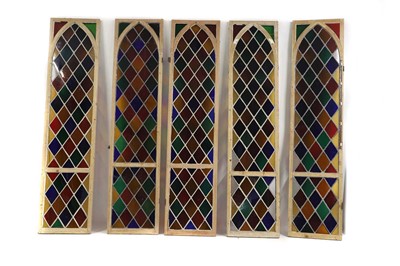 Lot 1127 - Four pairs of coloured leaded glass interior...