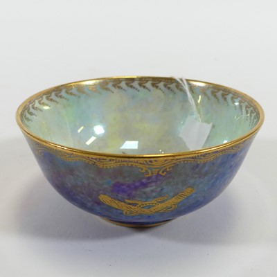 Lot 177 - A Wedgwood blue lustre tea bowl decorated to...