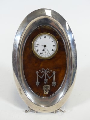 Lot 218 - A George V silver and piquet mantel clock, the...