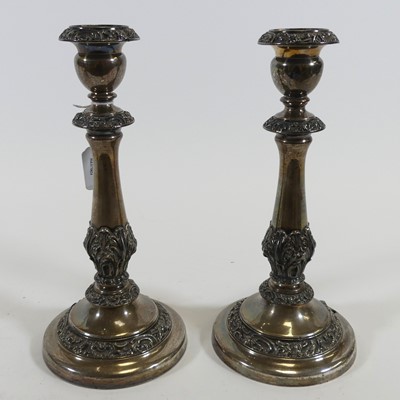 Lot 224 - A pair of silver plated table candlesticks,...