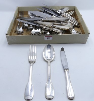 Lot 281 - A part suite of French silver plated cutlery...