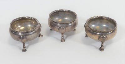 Lot 254 - A set of three George III silver open salts,...