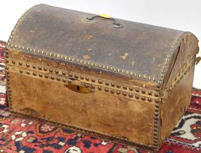 Lot 1220 - A 19th century tan leather clad and brass...