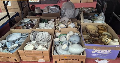 Lot 593 - Twelve boxes of mixed ceramics, to include...