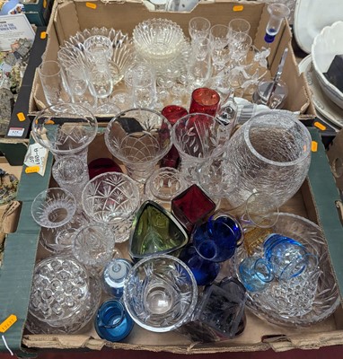 Lot 524 - Two boxes of glassware, to include cut and...