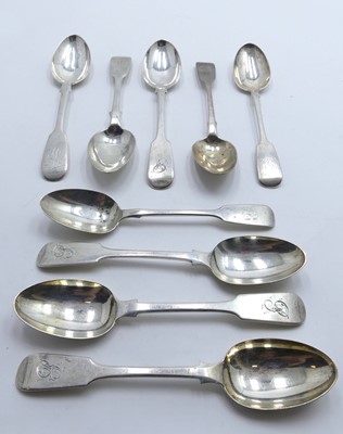 Lot 373 - A collection of nine silver Fiddle pattern...