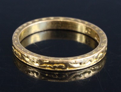 Lot 314 - A 22ct gold carved wedding band, 3g, sponsor...