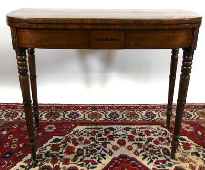 Lot 1314 - A Regency mahogany D-end and ebony inlaid fold-...