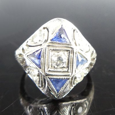 Lot 2277 - An Art Deco platinum sapphire and diamond...