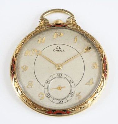 Lot 2376 - A 14ct gold Omega open face keyless pocket...