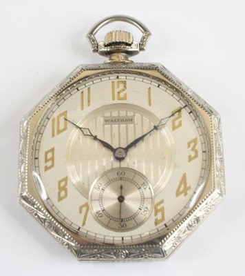 Lot 2353 - A 14ct white gold Waltham open face keyless...