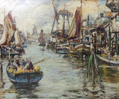 Lot 278 - James Kay (1858-1942) - Dutch canal scene with...