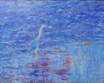 Lot 338 - Simon Blackwood (b.1948) - Heron, oil on...