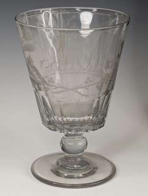 Lot 2077 - A glass rummer, circa 1840, the large bucket...