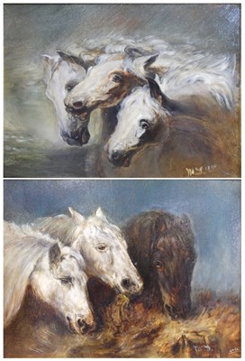 Lot 2476 - Follower of J.F. Herring - Pair; Three horses...