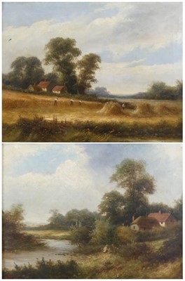 Lot 2488 - R. Perry - Pair; Harvest scene with cottages...