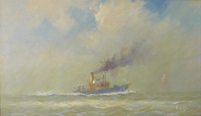 Lot 358 - Vic Ellis (1921-1984) - Steamer at Sea, oil on...