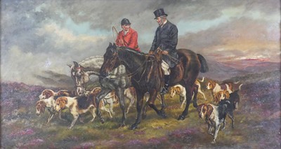 Lot J McWhirter - Huntsman with hounds at sunset,...