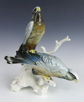 Lot 51 - Karl Ens - a pair of porcelain falcons, each...