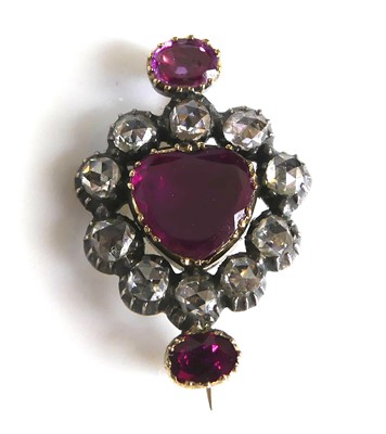 Lot 2260 - A George III ruby and diamond cluster brooch,...