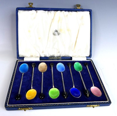 Lot 131 - A cased set of eight 1950s silver and enamel...