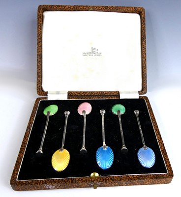 Lot 130 - A cased set of six 1050s silver and enamel...