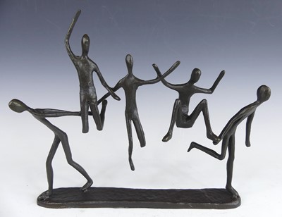 Lot 200 - A contemporary patinated bronze five-figural...