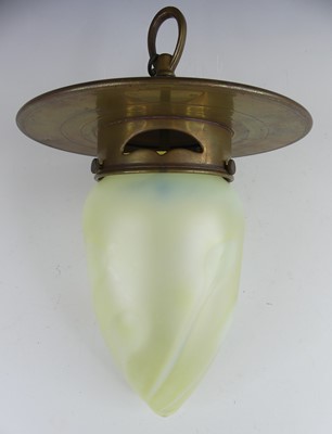 Lot 167 - An Art Nouveau brass hanging ceiling light, of...