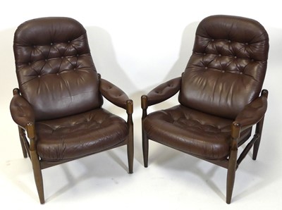 Lot 402 - A pair of 1970s Swedish buttonback brown...