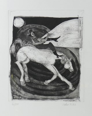 Lot 288 - John Kiki (b.1943) - Horse and Rider, etching...