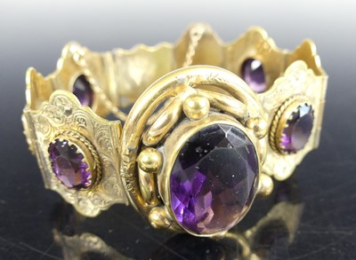 Lot 2269 - A Victorian pinchbeck and paste set bracelet,...