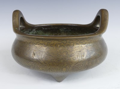 Lot 2450 - A Chinese wire inlaid bronze censer, late Qing...