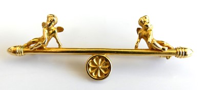 Lot 2524 - A yellow metal bar brooch with 2 cherubs...