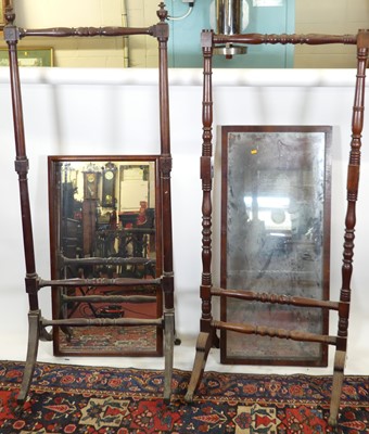 Lot 1131 - Two 19th century mahogany cheval mirrors (some...