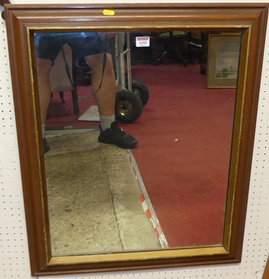 Lot 1155 - A stained wood moulded rectangular wall mirror,...