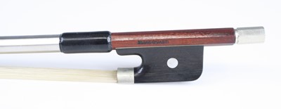 Lot 666 - A viola bow, the round Pernambuco stick with...