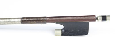 Lot 662 - A nickel mounted violin bow with mother of...