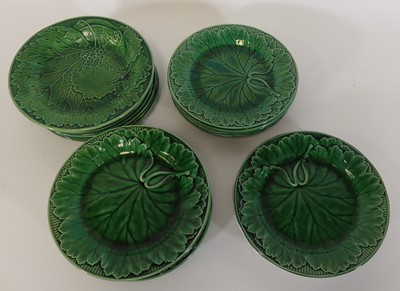 Lot 75 - A collection of Victorian green glazed leaf...