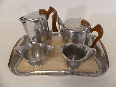 Lot 113 - A 1970s piquet ware five piece tea set, the...