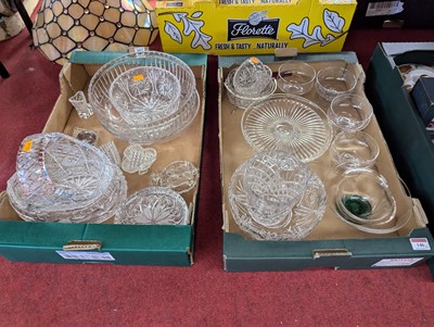 Lot 146 - Two boxes of mixed glassware to include cut...