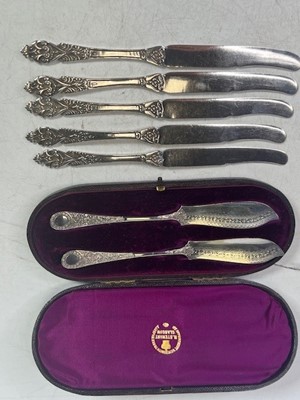 Lot 363 - A set of five continental white metal butter...